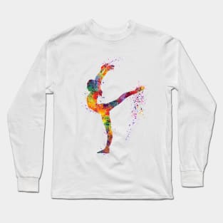 Girl Gymnastics Watercolor Painting Art Sport Decor Long Sleeve T-Shirt